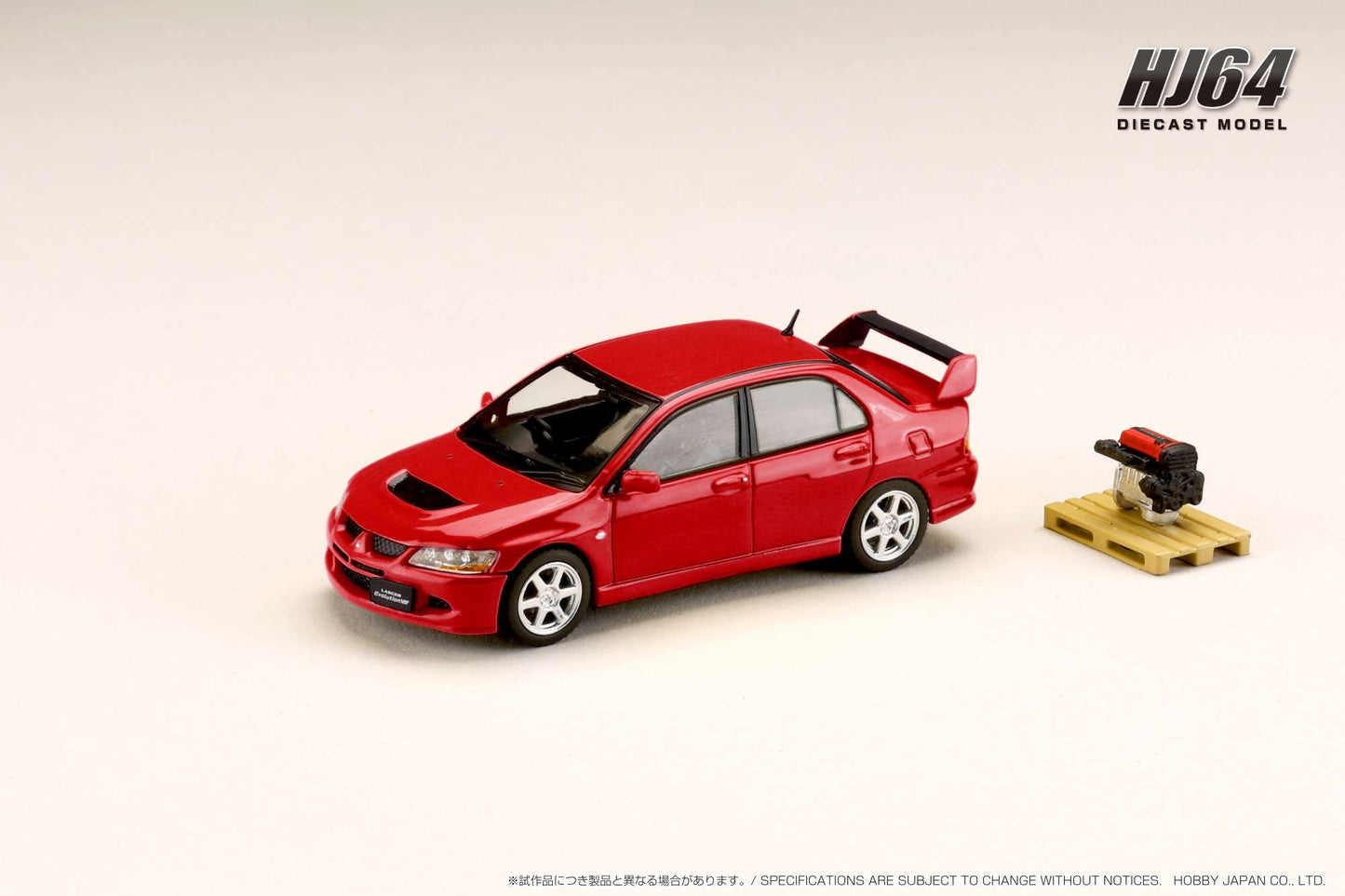 Hobby Japan 1:64 Mitsubishi Lancer GSR EVO 8 in Solid Red with Engine Display