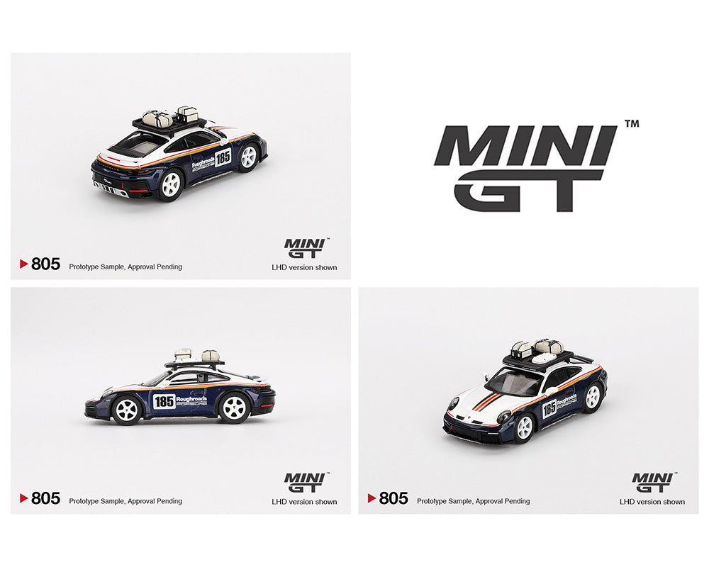 MINI GT 1:64 Porsche 911 Dakar Rallye Design Package White/Gentian Blue Metallic