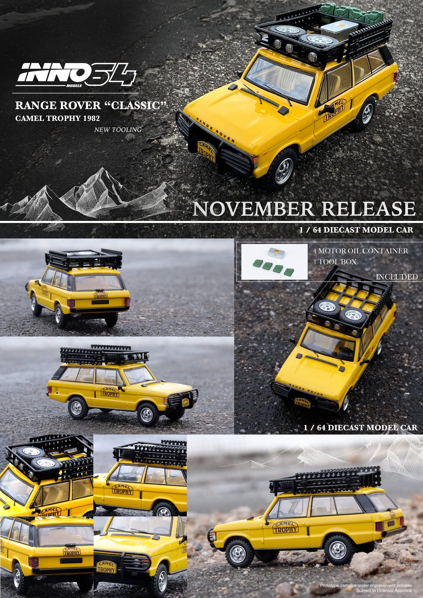 INNO64 1:64 Range Rover "CLASSIC" Camel Trophy 1982 with Accessories
