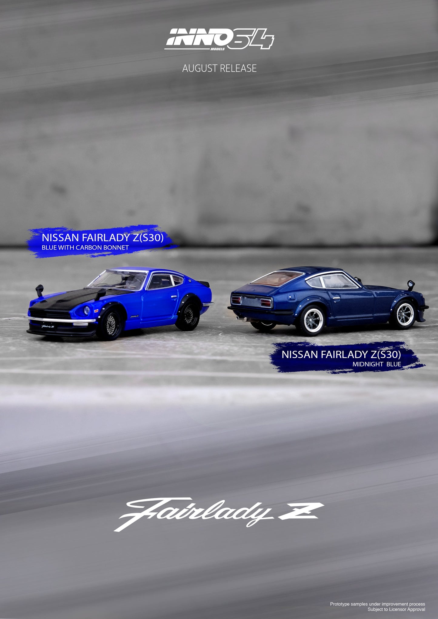 INNO64 1:64 Nissan Fairlady Z (S30) in Blue with Carbon Fiber Hood