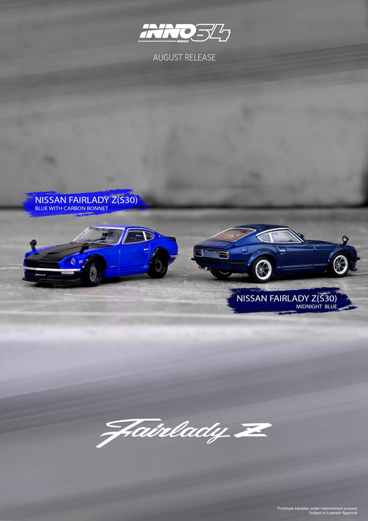 INNO64 1:64 Nissan Fairlady Z (S30) in Blue with Carbon Fiber Hood