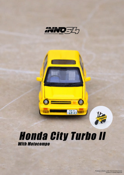 INNO64 1:64 Honda City Turbo II in Yellow with Motocompo