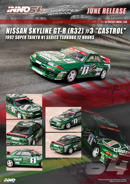 INNO64 1:64 Nissan Skyline GT-R (R32) #3 "TEAM CASTROL" Super Taikyu N1 Series Tsukuba 12 Hours 1992