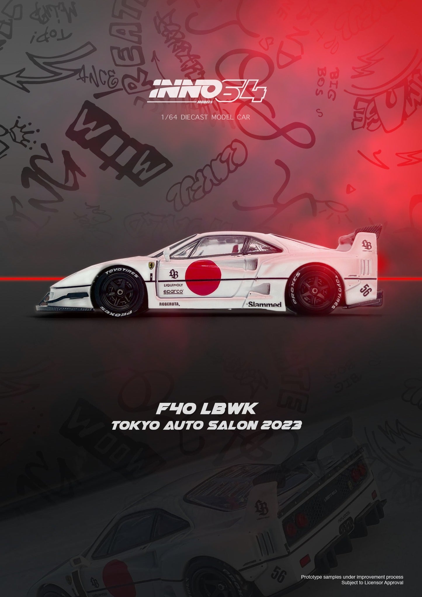 INNO64 1:64 Ferrari F40 Liberty Walk Tokyo Auto Salon 2023 Edition in White