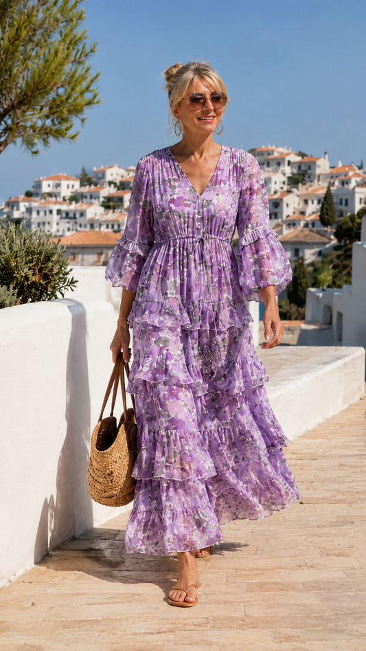 Sunset Bloom Tiered Maxi Dress