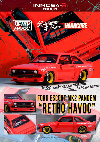 *PREORDER* INNO64 1:64 Ford Escort MK2 PANDEM "EMOTION" RETRO HAVOC in Red