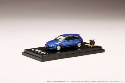 Hobby Japan 1:64 Honda Civic (EG6) SiR 鈪?with Engine Model in Captiva Blue Pearl