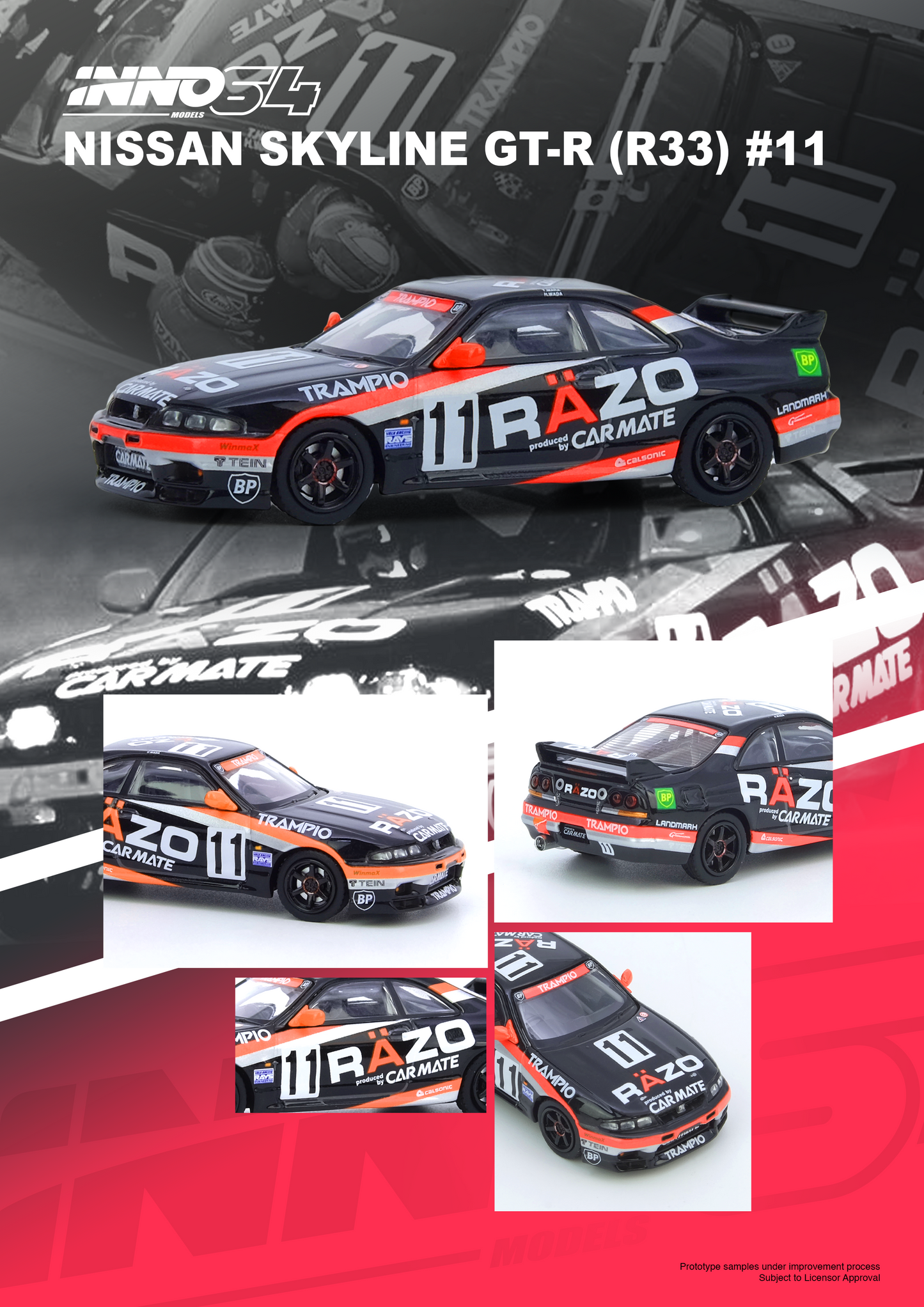 INNO64 1:64 Nissan GT-R (R33) #11 "RAZO TRAMPIO" N1 Super Endurance Series - Sendan Highland 1995 Winner