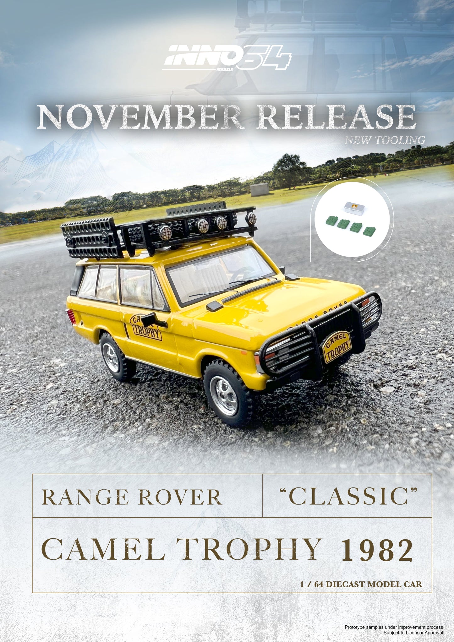 INNO64 1:64 Range Rover "CLASSIC" Camel Trophy 1982 with Accessories