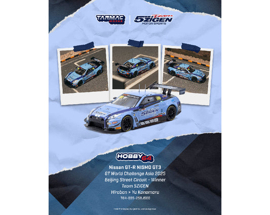 *PREORDER* Tarmac Works 1:64 Nissan GT-R NISMO GT3 GT World Challenge Asia 2025 Beijing Street Circuit 鈥?Winner TEAM 5ZIGEN Hirobon / Yu Kanamaru