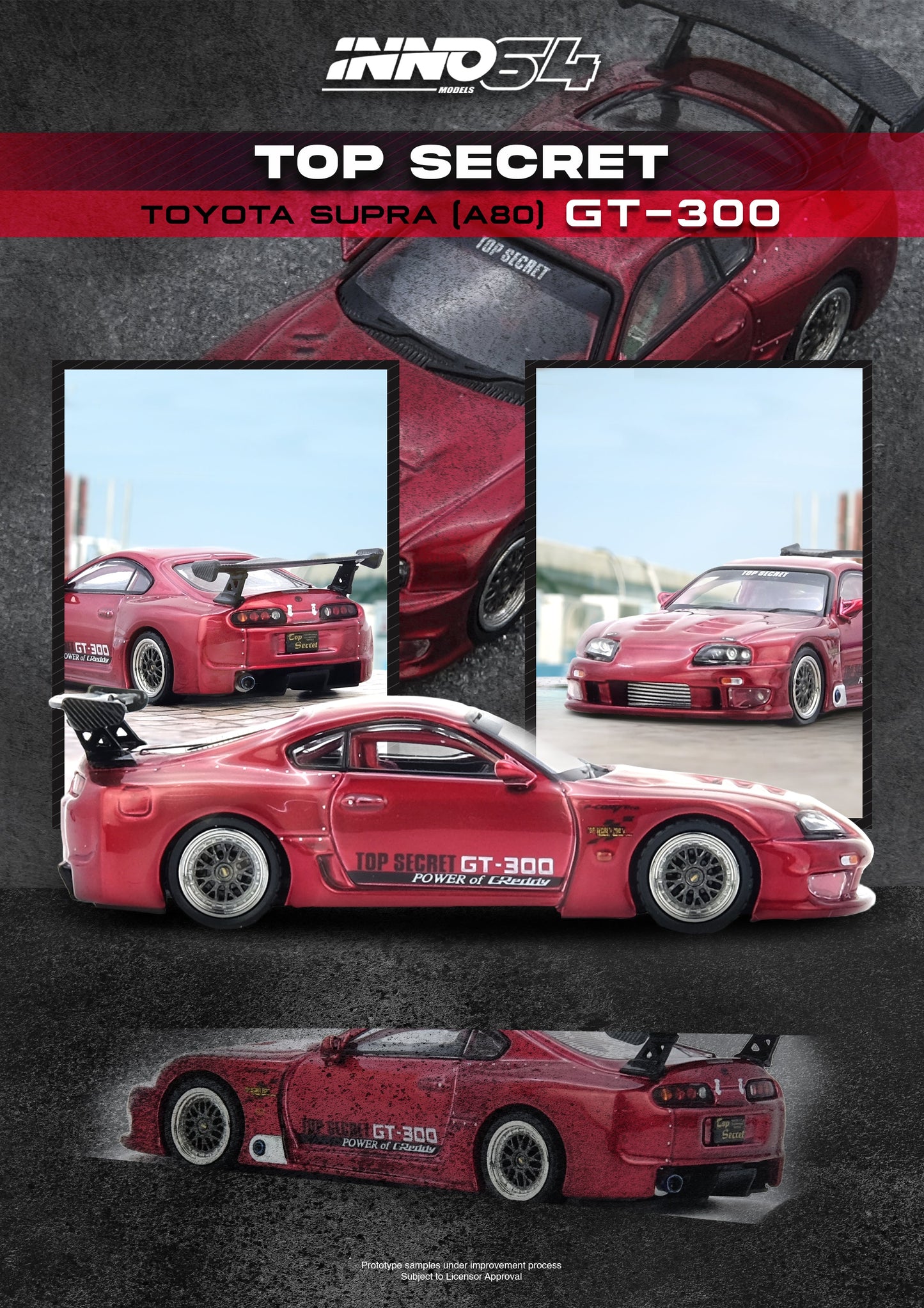 INNO64 1:64 Toyota Supra (A80) TOP SECRET GT300 in Red