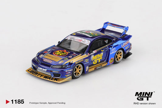 *PREORDER* MINIGT 1:64 Nissan LB-Super Silhouette S15 SILVIA #555 Team MINI GT Liberty Walk 2025 Formula Drift Halloween Special in Chrome Blue